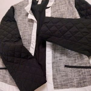 Chico's Quilted Sleeve Moto Black & White Jacket
